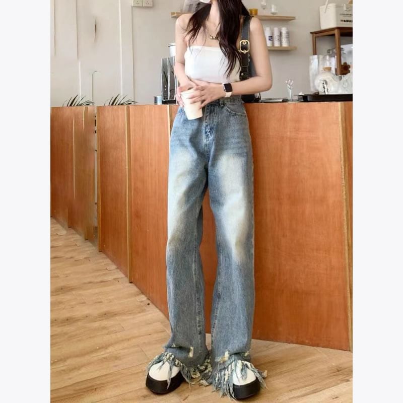 High Waist Ripped Wide Leg Jeans