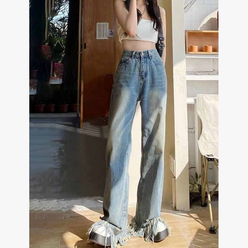 High Waist Ripped Wide Leg Jeans