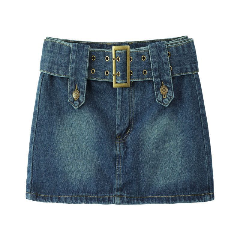 Skirt Denim Mini Waist A-Line High