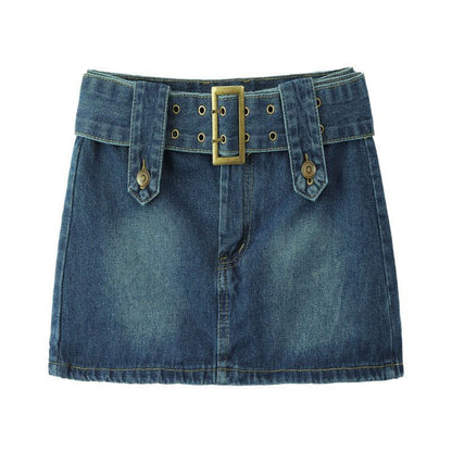 Skirt Denim Mini Waist A-Line High