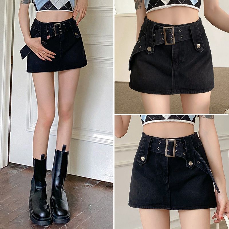Skirt Denim Mini Waist A-Line High