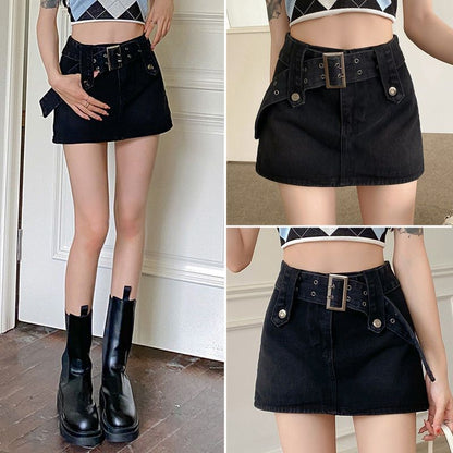 Skirt Denim Mini Waist A-Line High