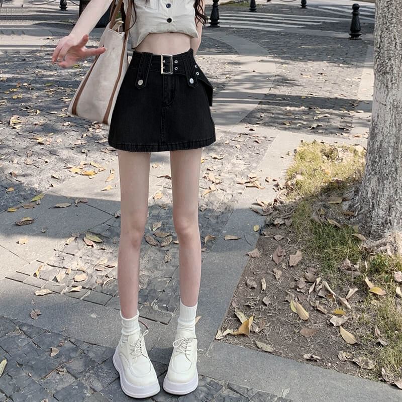 Skirt Denim Mini Waist A-Line High