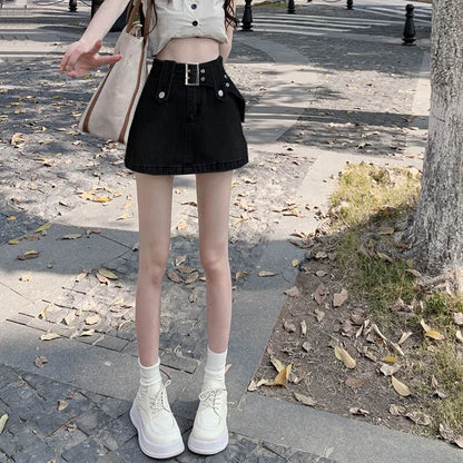 Skirt Denim Mini Waist A-Line High