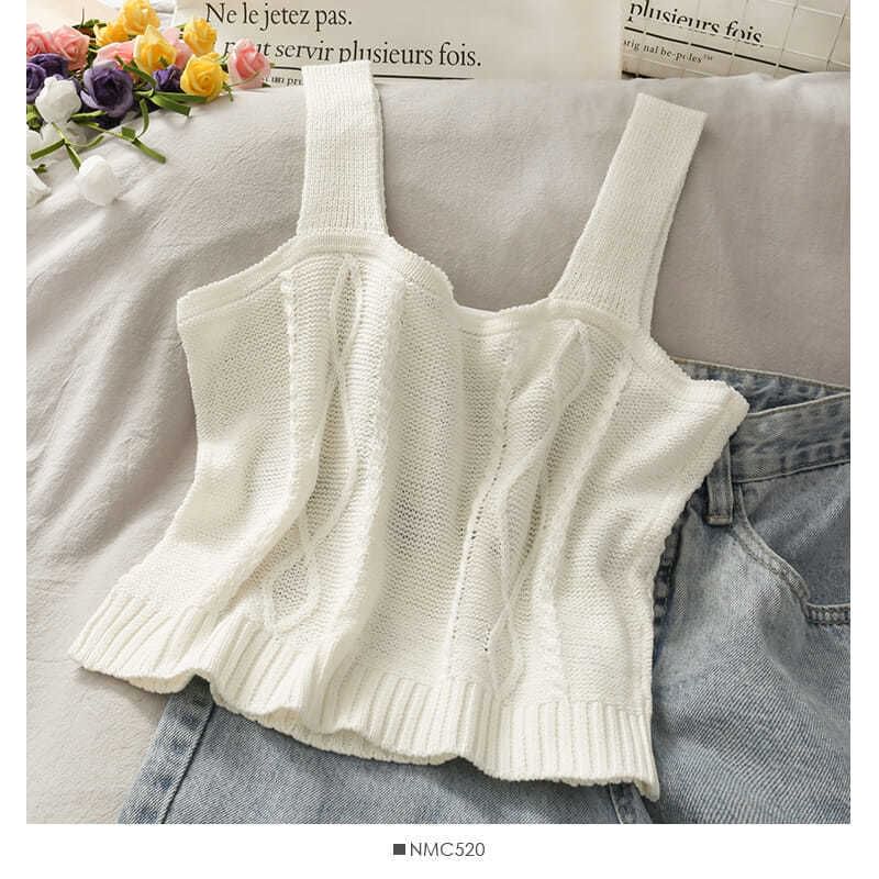 Flower Embroidered Knit Cropped Camisole Top
