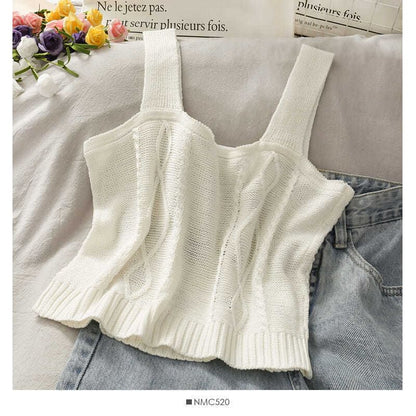 Flower Embroidered Knit Cropped Camisole Top