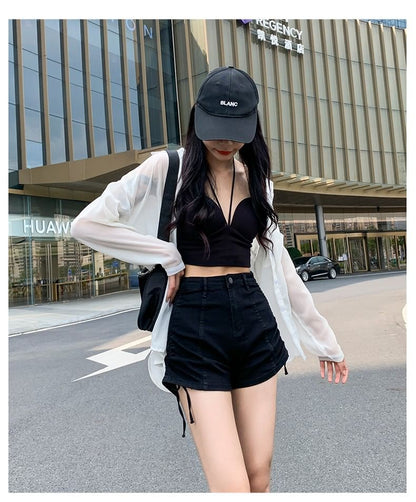 Hot Waist high Drawstring Denim Pants