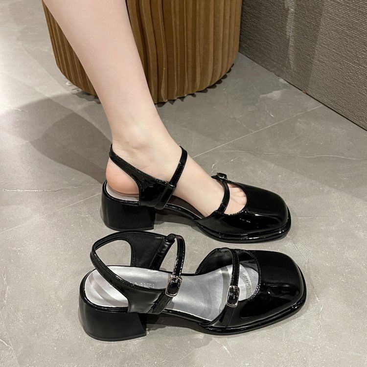 Heel D'Orsay Jane Leather Block Toe Pumps Slingback Square Patent Mary