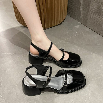 Heel D'Orsay Jane Leather Block Toe Pumps Slingback Square Patent Mary