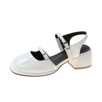 Heel D'Orsay Jane Leather Block Toe Pumps Slingback Square Patent Mary