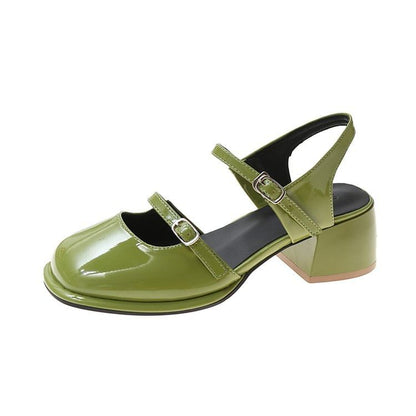 Heel D'Orsay Jane Leather Block Toe Pumps Slingback Square Patent Mary