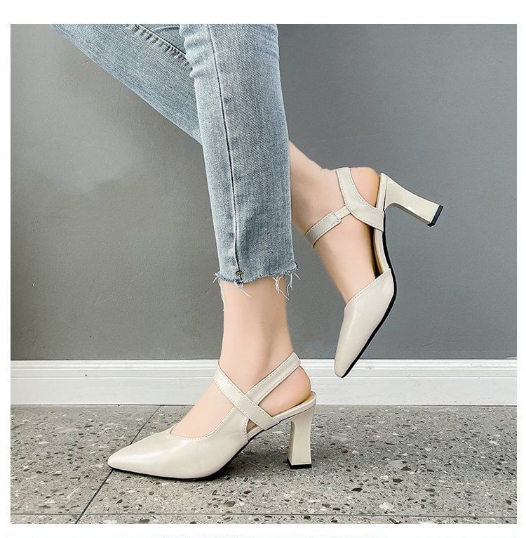 High Heel Plain Slingback Sandals