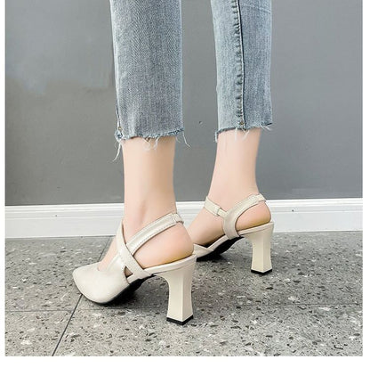 High Heel Plain Slingback Sandals