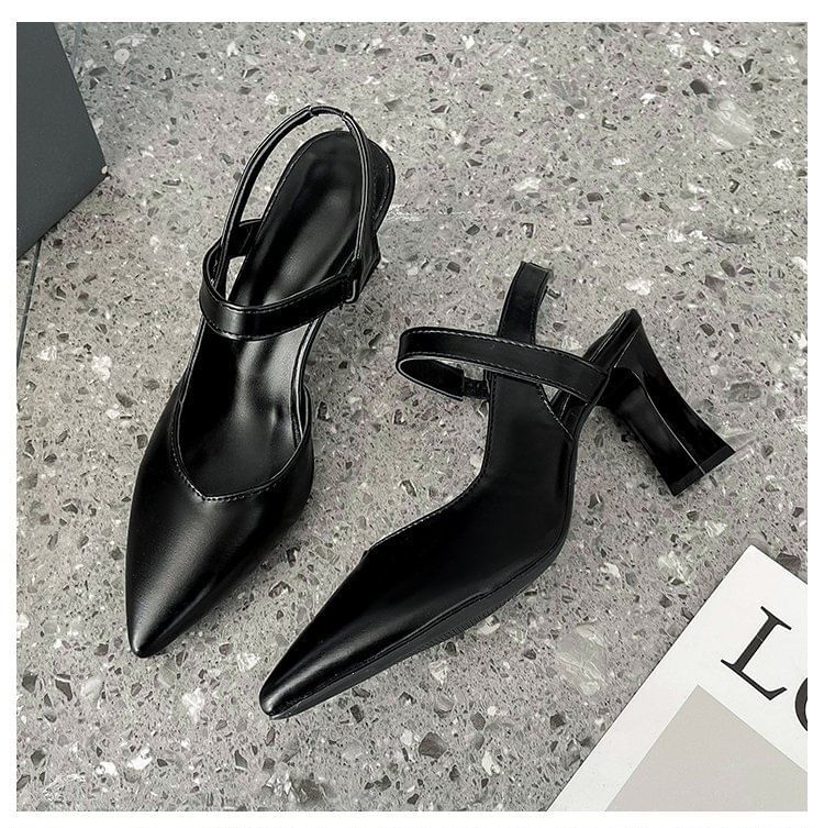 High Heel Plain Slingback Sandals