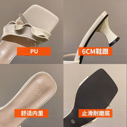 Low Heel Ruffle Slide Sandals