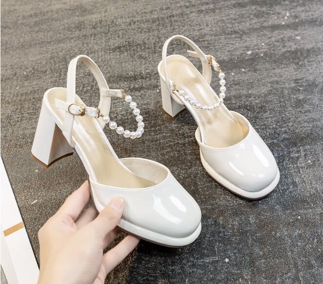 Block Heel Plain Slingback Sandals