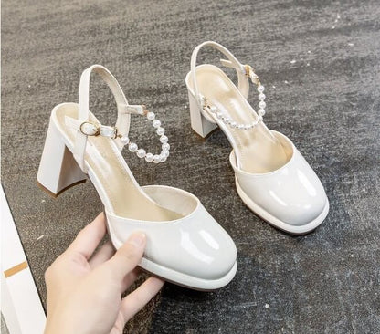 Block Heel Plain Slingback Sandals