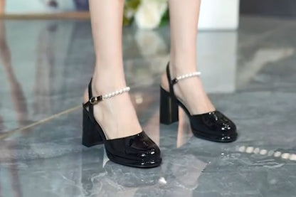 Block Heel Plain Slingback Sandals