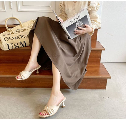 High Heel Plain Twist Slide Sandals