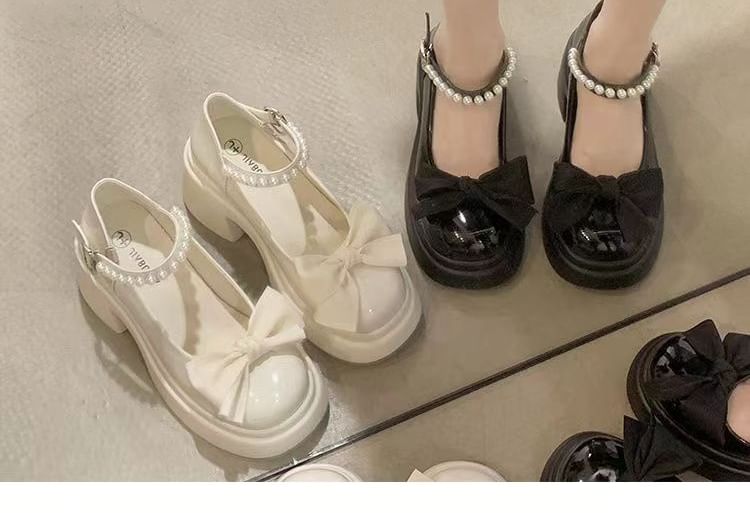 Platform Block Heel Bow Mary Jane Shoes