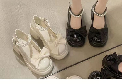 Platform Block Heel Bow Mary Jane Shoes
