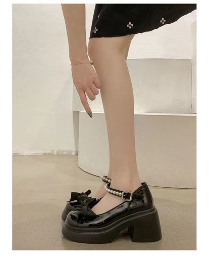 Platform Block Heel Bow Mary Jane Shoes