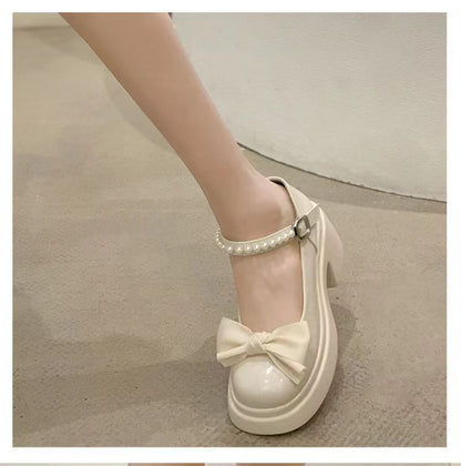 Platform Block Heel Bow Mary Jane Shoes