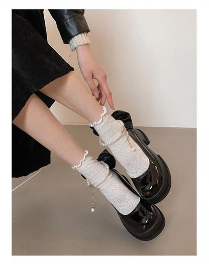 Block Heel Plain Bow Mary Jane Pumps