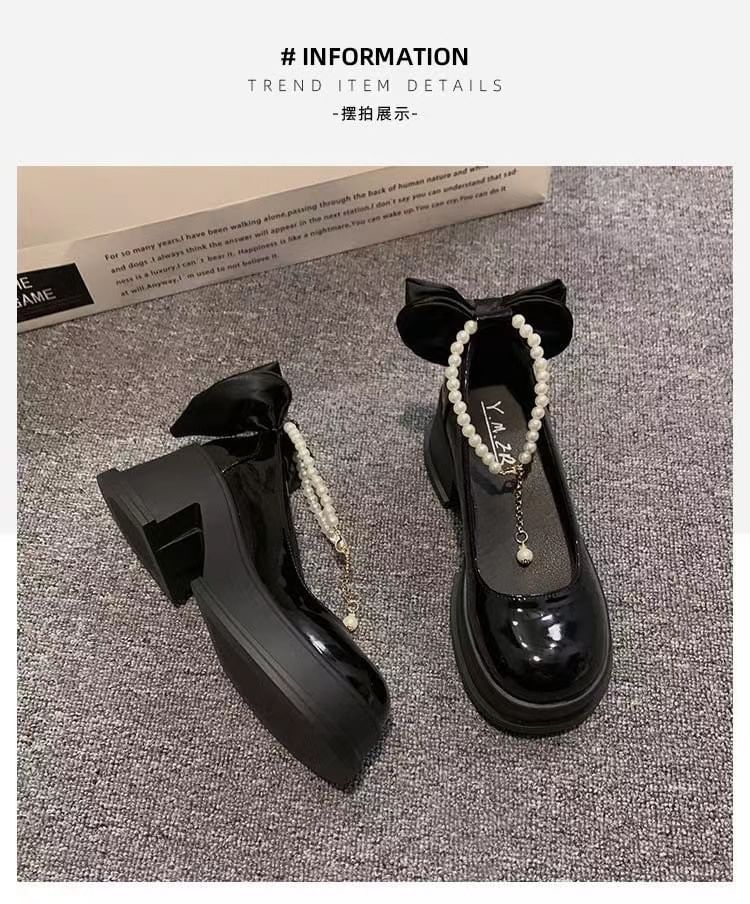Block Heel Plain Bow Mary Jane Pumps