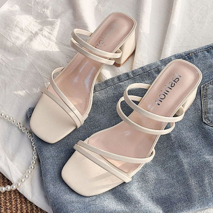 Block Heel Plain Sandals