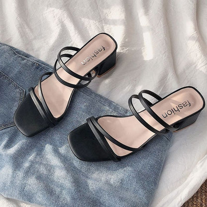 Block Heel Plain Sandals
