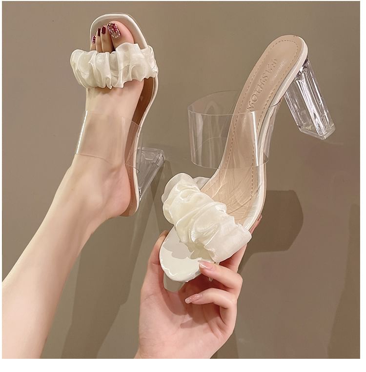 High Heel Ruffle Slide Sandals