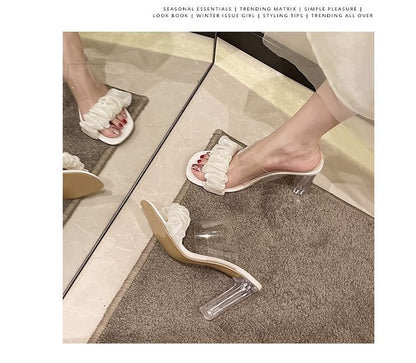 High Heel Ruffle Slide Sandals