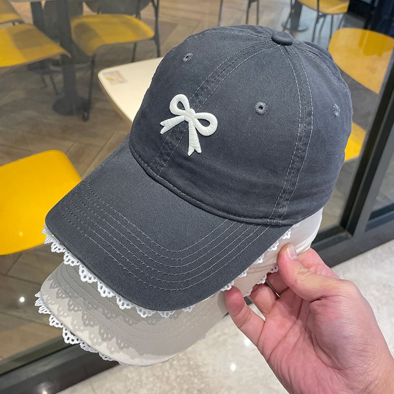 Bow Embroidered Lace Trim Baseball Cap