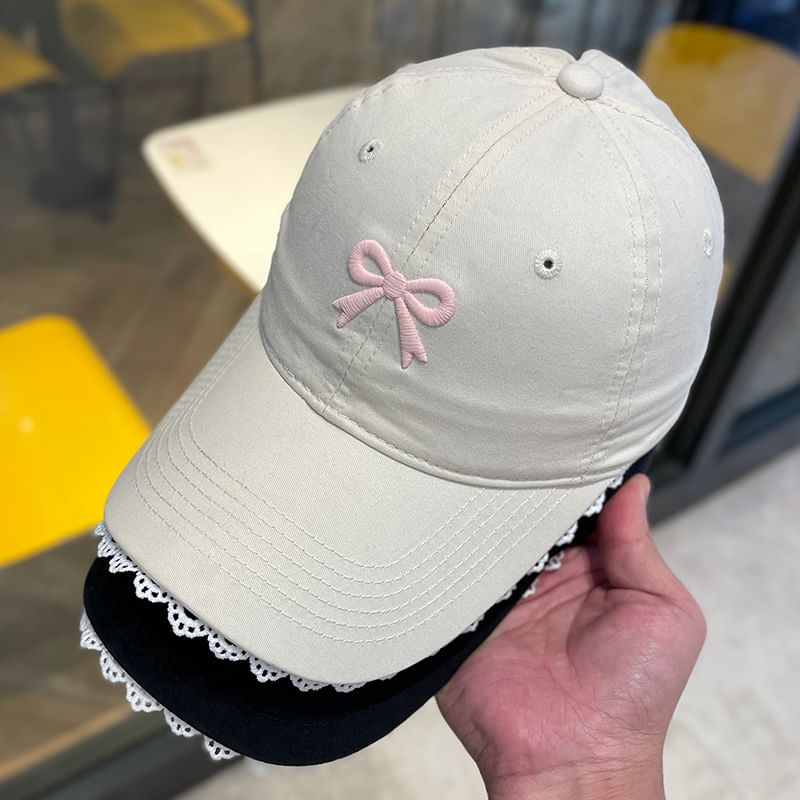 Bow Embroidered Lace Trim Baseball Cap