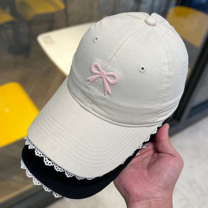 Bow Embroidered Lace Trim Baseball Cap
