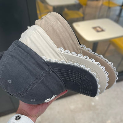 Bow Embroidered Lace Trim Baseball Cap