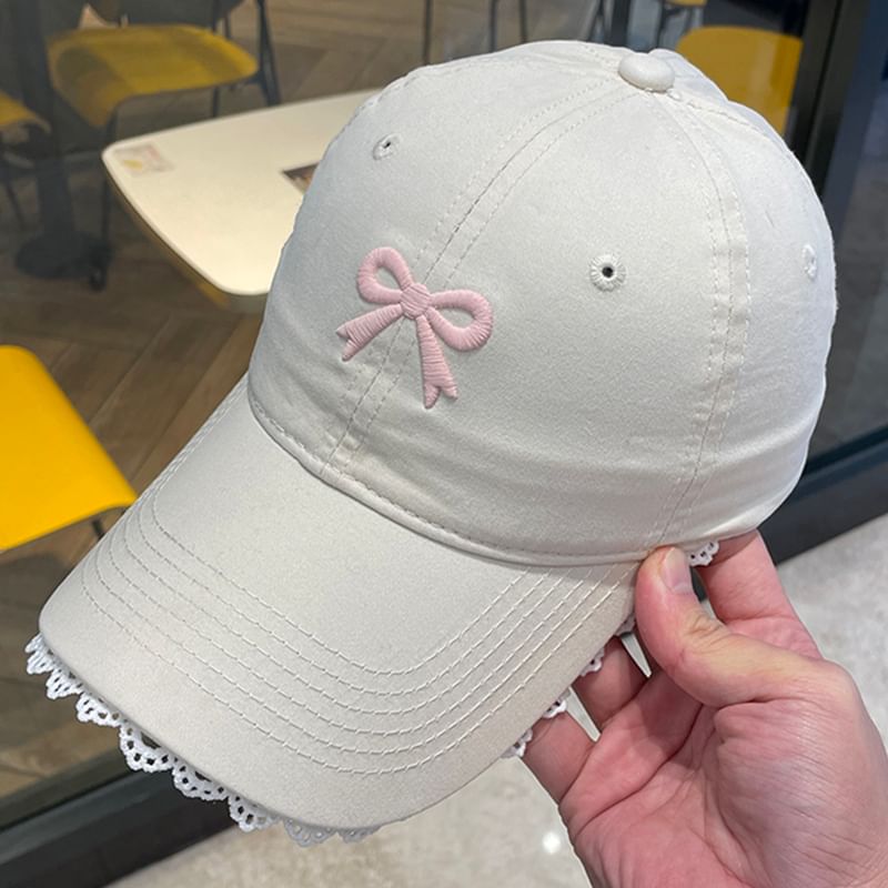 Bow Embroidered Lace Trim Baseball Cap