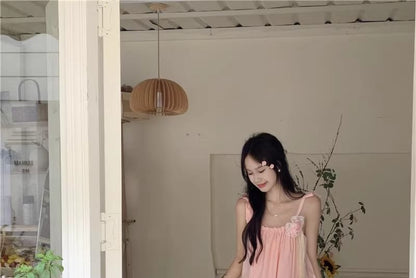 Spaghetti Strap Plain Flower Detail Maxi Sundress