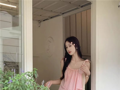 Spaghetti Strap Plain Flower Detail Maxi Sundress