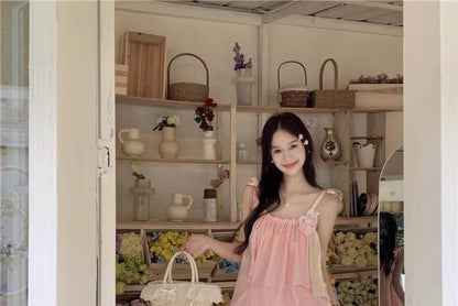 Spaghetti Strap Plain Flower Detail Maxi Sundress