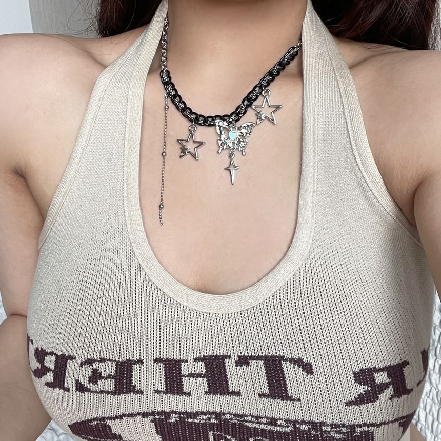 Butterfly Pendant Star Fringed Necklace