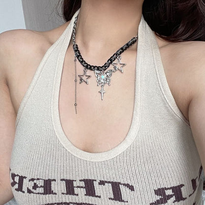 Butterfly Pendant Star Fringed Necklace