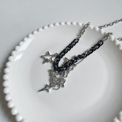 Butterfly Pendant Star Fringed Necklace
