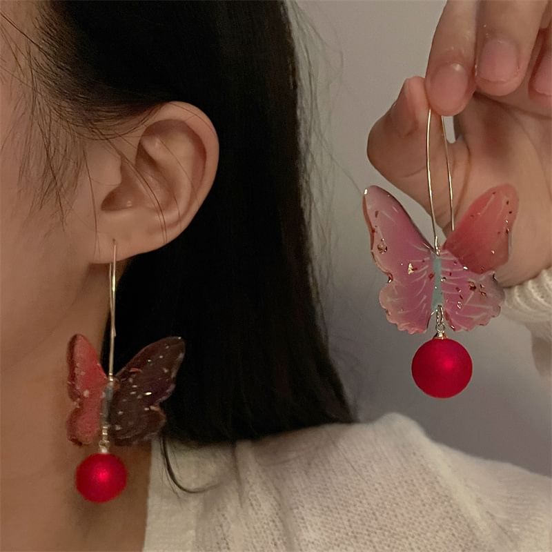 Butterfly Bead Drop Hook Earring