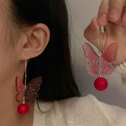 Butterfly Bead Drop Hook Earring