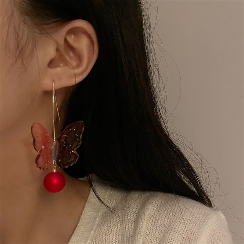 Butterfly Bead Drop Hook Earring