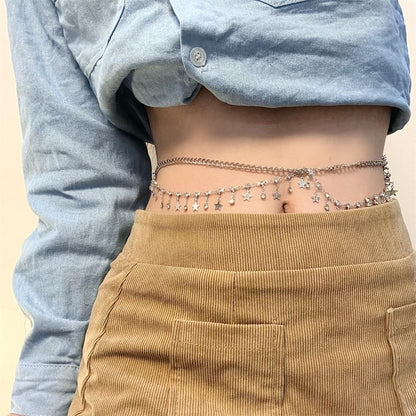 Rhinestone Fringed Layered Waist Chain