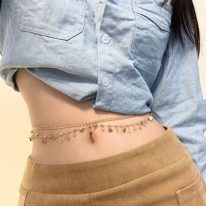 Rhinestone Fringed Layered Waist Chain