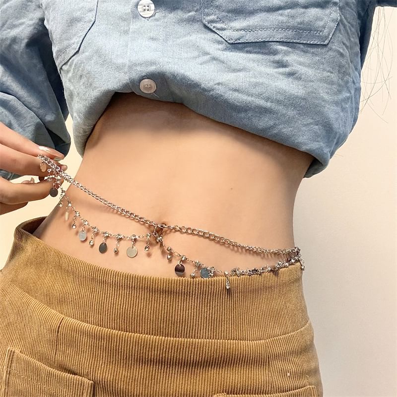 Rhinestone Fringed Layered Waist Chain
